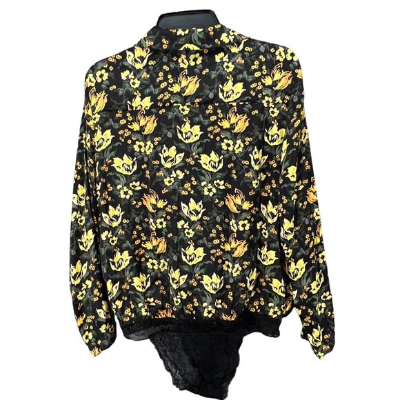 Free People Bodysuit Womens S Black Yellow Floral Intimately Elsa Wrap Plunging - Picture 6 of 16